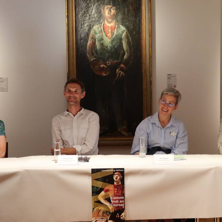 Conférence de presse en présence de la ministre de la Culture, Sam Tanson, le directeur du MNAHA, Michel Polfer, et les ambasadeurs de la campagne Christine Majerus et Fränk Schleck. 