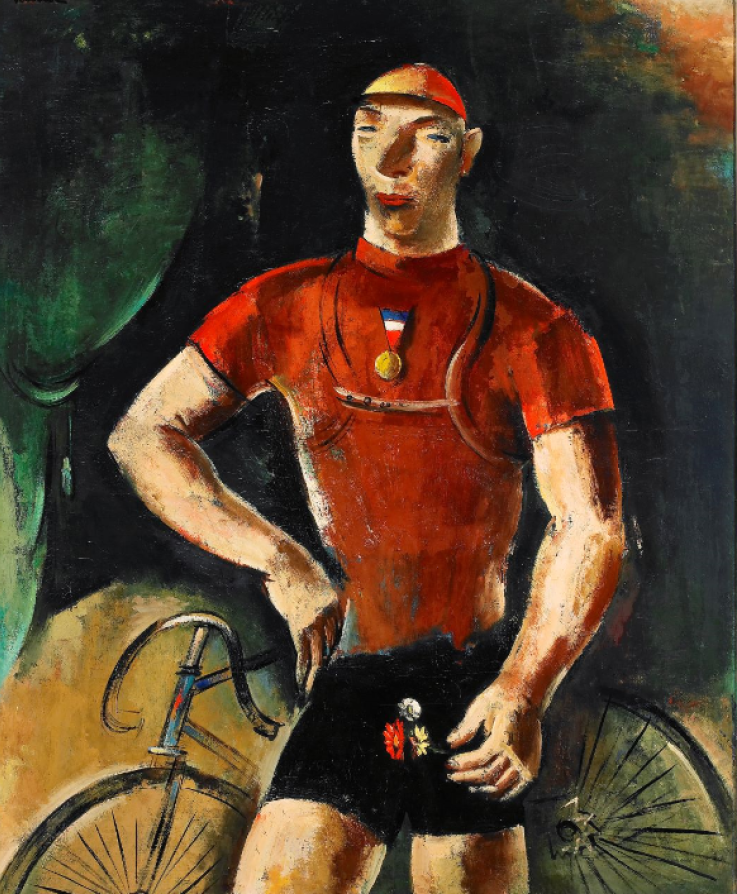 Néanmoins, en illustrant une médaille stylisée et son ruban national, l’artiste a clairement voulu ancrer son Champion dans la victoire.