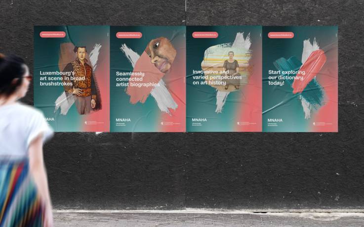 Promotional campaign in the street launching the new online dictionary for the visual arts in Luxembourg.